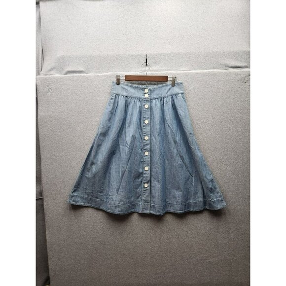 Talbots Dresses & Skirts - Talbots Womens Light Denim Button-Front A-Line Skirt Size 6 100% Cotton Casual S
